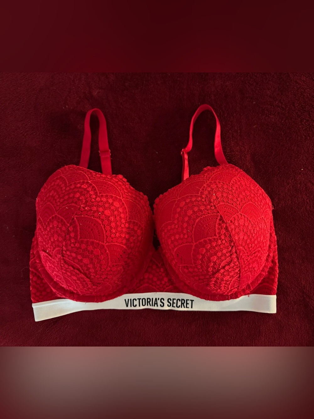 Victoria's Secret Red Lace Longline Push-Up Bra with Branded Band